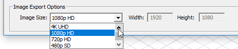 Image Size drop-down menu. 1080HD Selected.