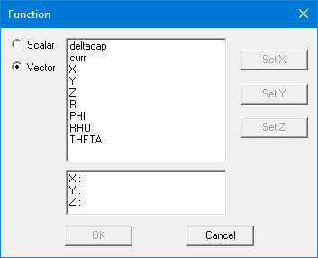 Function dialog, Vector option selected.