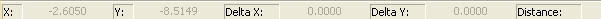 Status bar with XY coordinates, delta XY, and distance.