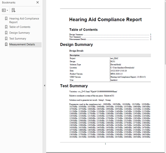 Example Hearing Aid Compliance Report.