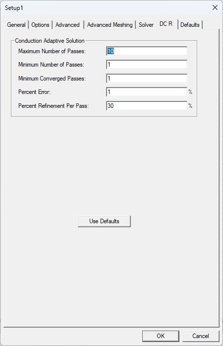 HFSS Setup Window > DC R Tab