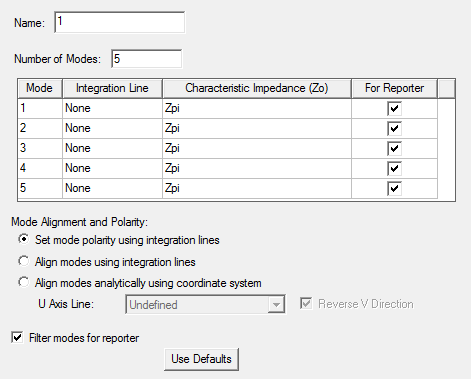 Wave Port dialog. Mode table column For Reporter displayed.