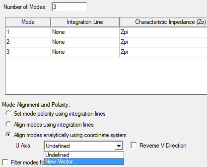 Wave Port dialog, Mode Alignment and Polarity option set to Align modes analytically using coordinate system.
