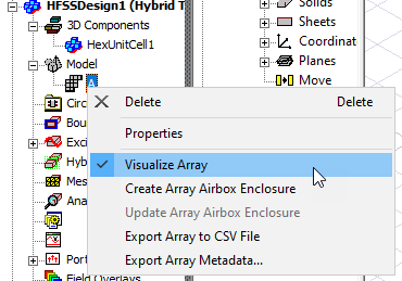 Array shortcut menu. Visualize Array option highlighted.