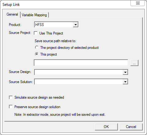 Setup link dialog. General tab.