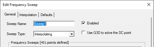 Edit Frequency Sweep dialog, General tab.