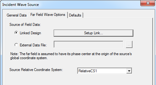 Incident Wave Source dialog. Far FIeld Wave Options tab.
