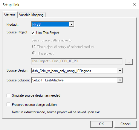 Setup Link dialog, General tav.