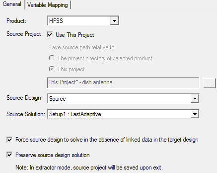 General tab, Source Design field defined.
