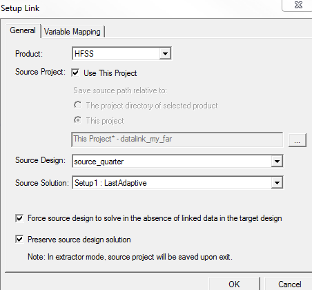 Setup link dialod, General tab.