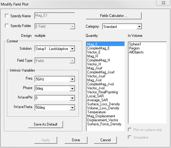 Modify FIeld Plot dialog.