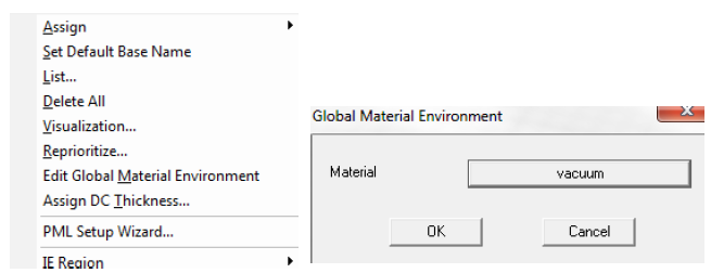 Boundaries shortcut menu. Global Material Environment dialog.