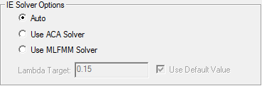IE Solver Option dialog, Auto option enabled.