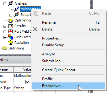 Multipaction shortcut menu, Breakdown option highlighted.