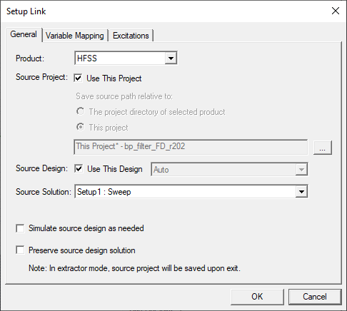 Setup Link dialog. Gneeral tab.