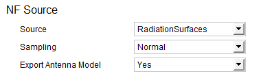 NF Source set to Radiation Surfaces, Sampling set to Normal, Export Antenna Model set to Yes.