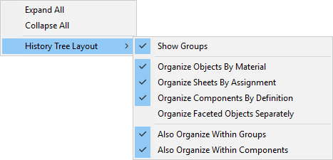 History Tree Layout Menu