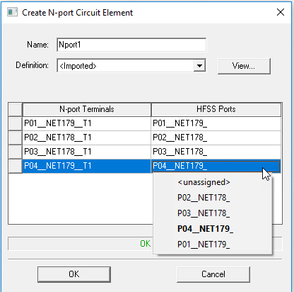 Create N-port Circuit Element dialog.
