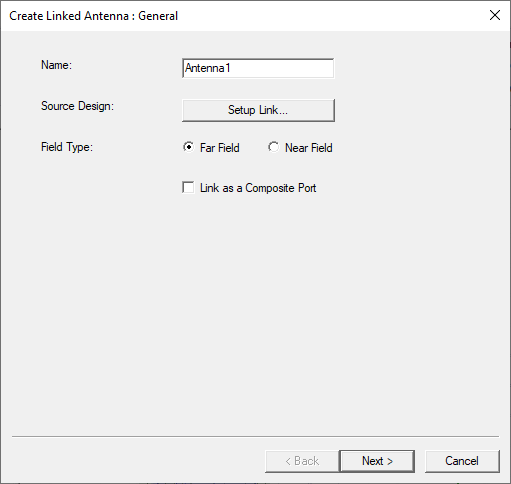 Create Linked Antenna dialog.