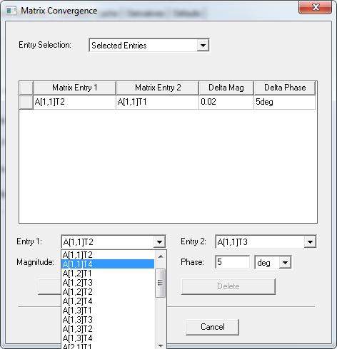 Matrix Convergence dialog.