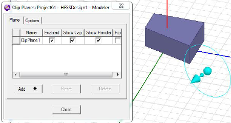 Model showing active clip plance. Handle is represented as a dircle.