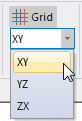 Grid toolbar icon drop-down menu. XY option highlighted.