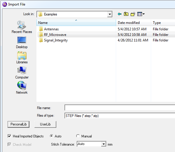 Import File dialog.