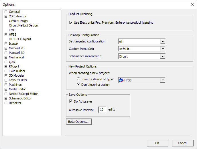 Options Window, General highlighted.