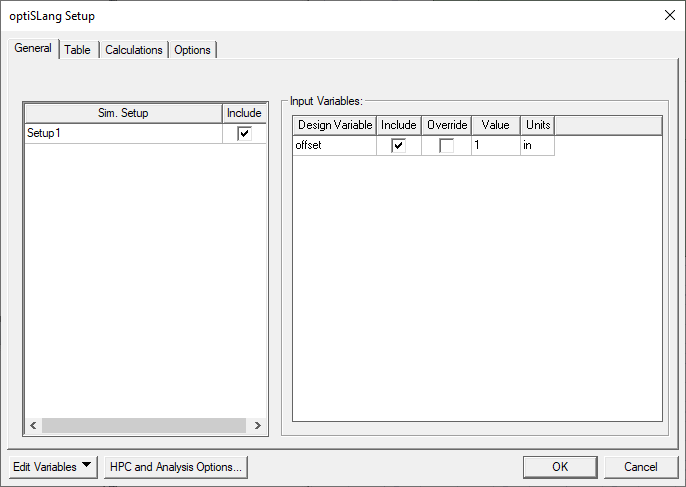 OptiSLang Setup dialog.