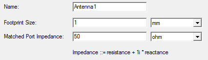 Groupbox showing Name, Footprint Size, Matched Port Impedance fields.