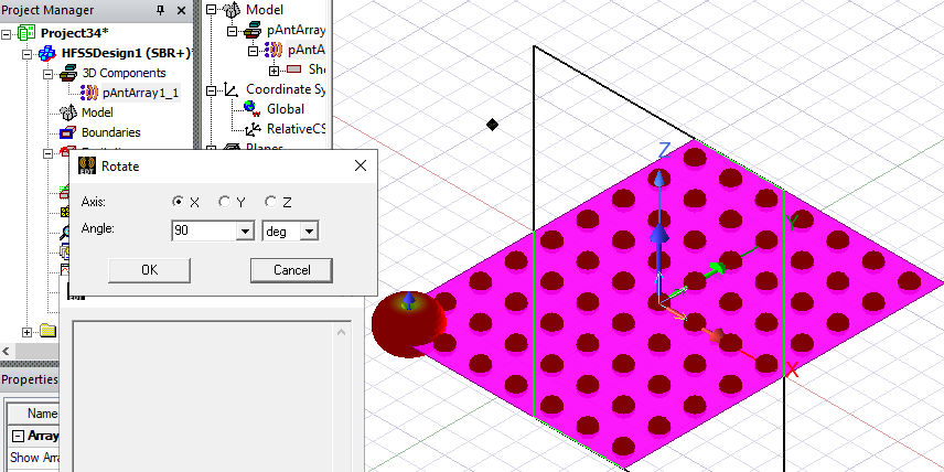 3D Component in modeler window, Rotate dialog.