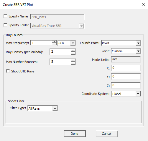 Create SBR VRT Plot dialog.