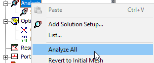 Right-click Setup menu, Analyze All option highlighted.