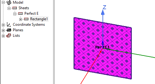 Model of a rectangle with perfect E boundaries.