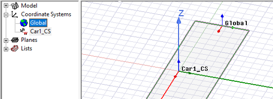 Project tree and coordinate systems. 