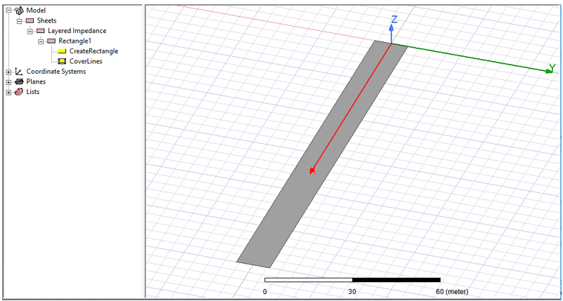 150 m x 12 m rectangle representing a road.
