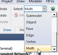 Select drop-down menu expanded. Multi option highlighted.