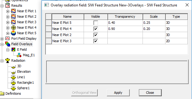 Overlay radiation field dialog box.