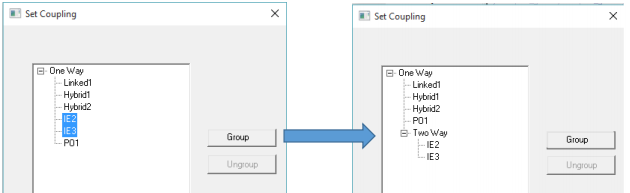 Set Coupling dialog, One Way options highlighted, grouped.