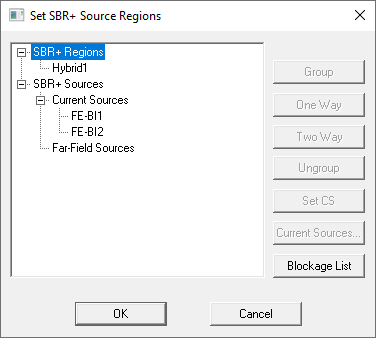Set SBR+ Source Regions dialog.