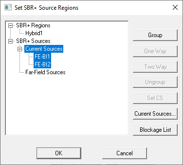  Set SBR+ Source Regions dialog.