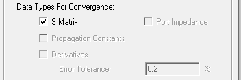 Data Types for Convergence options, S Matrix option enabled.