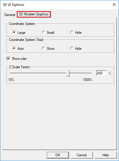 3D UI Options - 3D Modeler Graphics Tab