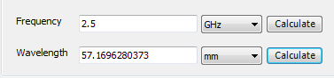 Calculate buttons for Frequency and Wavelength highlighted.