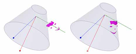 Multilump sheet before and after wrapping on a curve object.