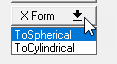 Zform button drop-down menu expanded, ToSpherical option highlighted.