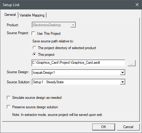 Icepak mesh link setup link General tab.