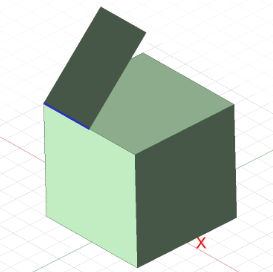 Model of a 2D plane contacting a cube at a 45°angle and wedge on the edge of contact.