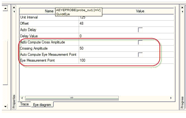 Eye diagram tab.