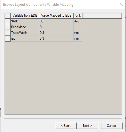 Browse Layout Component: Variable Mapping dialog.